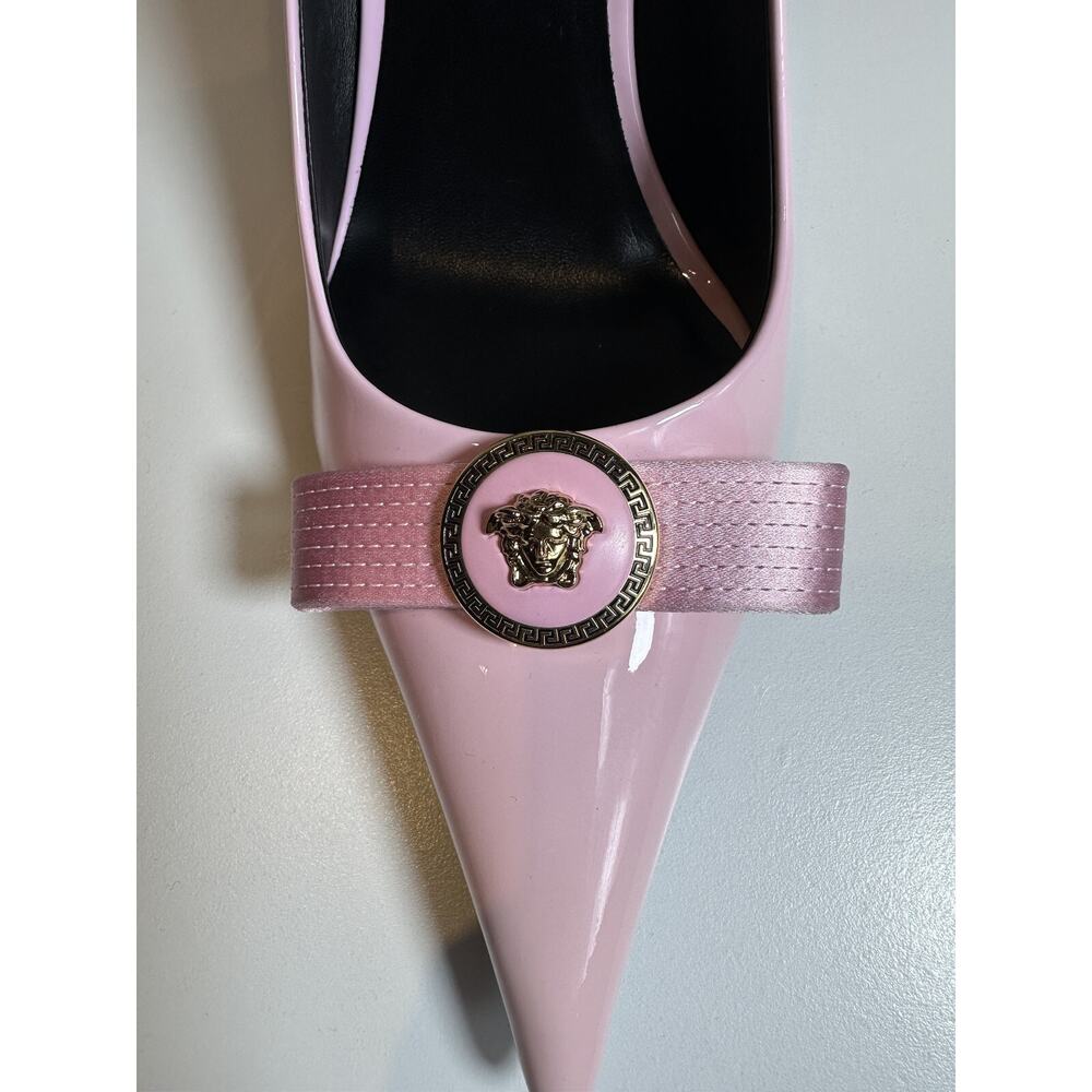 Authentic Versace Pink Patent Leather Pointed Toe Heels Medusa Size 38.5 - Picture 3 of 12